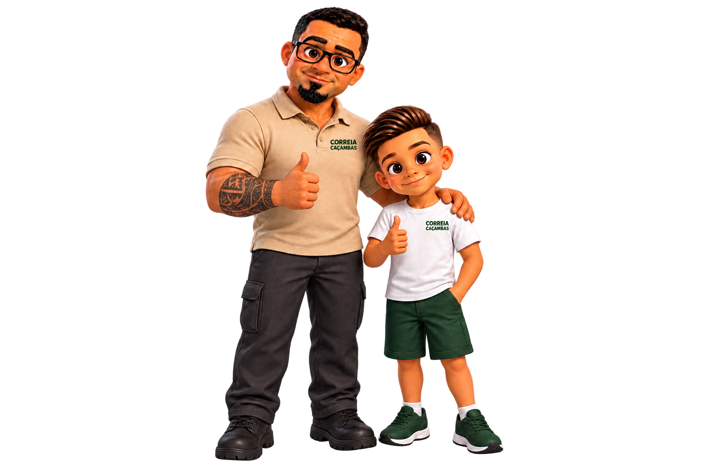 Correia Caçambas — pai e filho com caçamba 3D